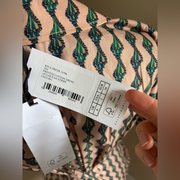 NWT Saloni Riya Ocean Stripe Seashell Print Stretch Cotton Pleated Mini Dress - Picture 11 of 14